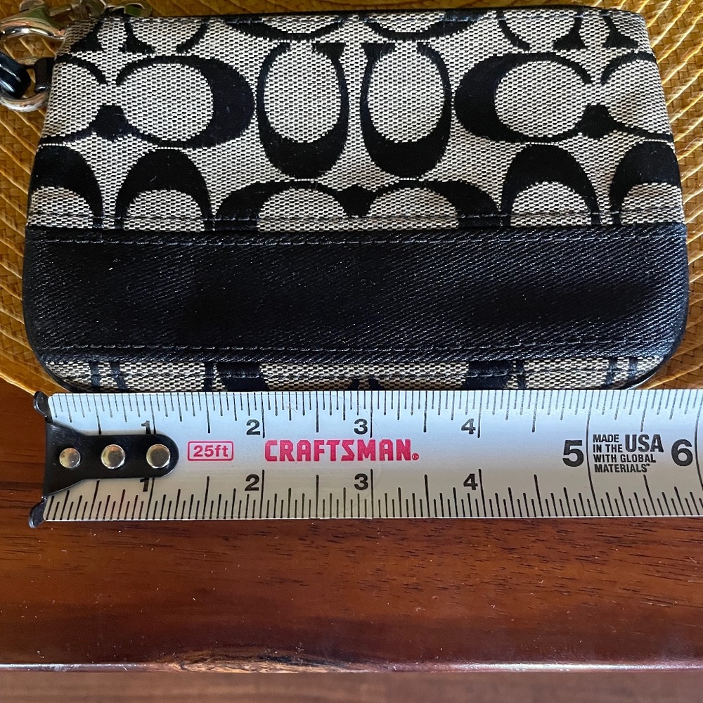 Black Coach Zip Wristlet in Canvas Leather